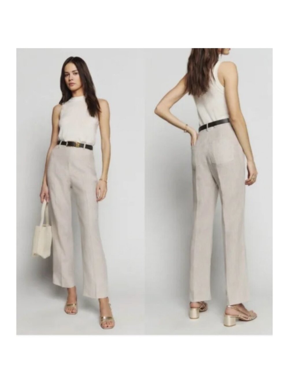 Reformation Freddie Straight Leg Linen Pants Womens 4 Natural Full‎ Length